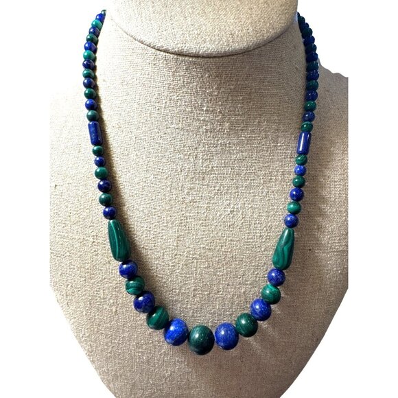 Jay King Mine Finds Malachite & Lapis Lazuli Beaded Necklace 925 Sterling 21" - Picture 1 of 8